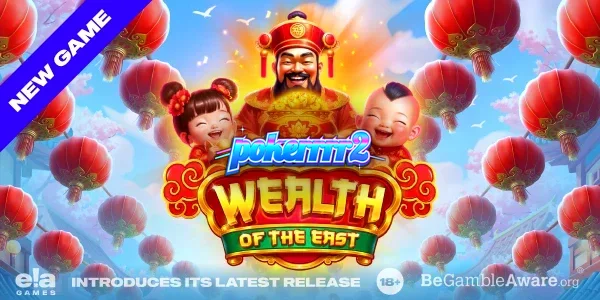 Tampilan visual slot Wealth of the East dengan tema festival oriental dan simbol dadu keberuntungan.